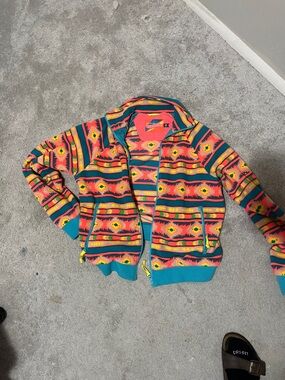 Colorful Aztec Pattern Zip Hoodie - Teal, Coral & Yellow Chubbies